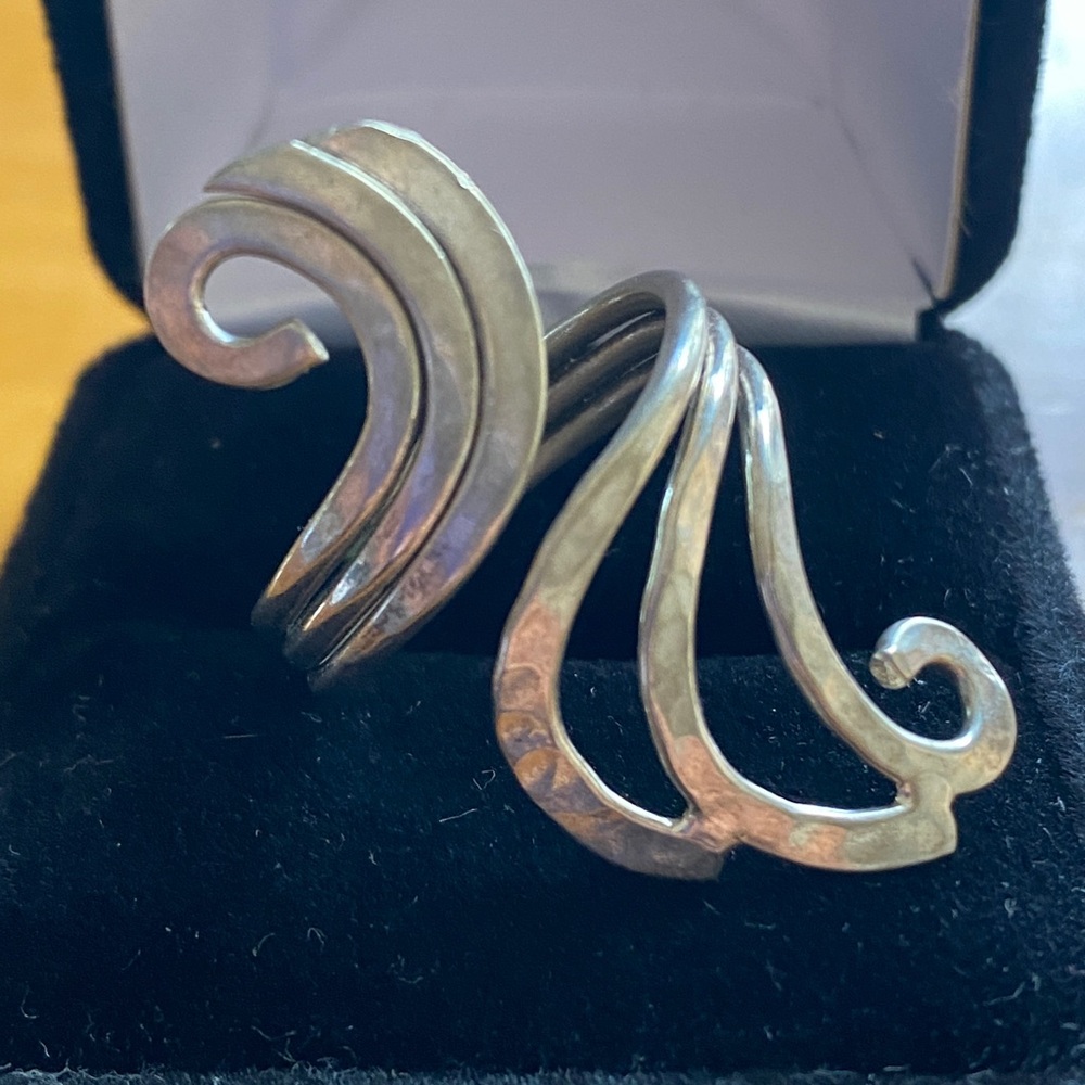 Vintage Alpaca Silver Adjustable Statement Ring Made in Mexico Modernist Swirl